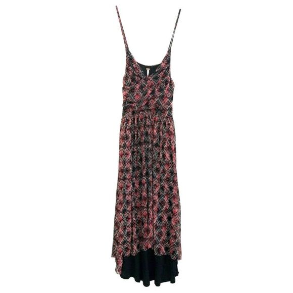 Free People Red Black Leaf Pattern Chiffon Spaghetti Strap Sun Dress - Picture 10 of 10